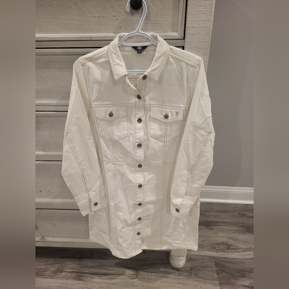 FRYE, White Button-Up Denim Mini Dress